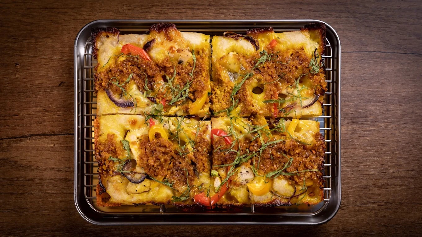 Signature rectangular Detroit-style pizza 
